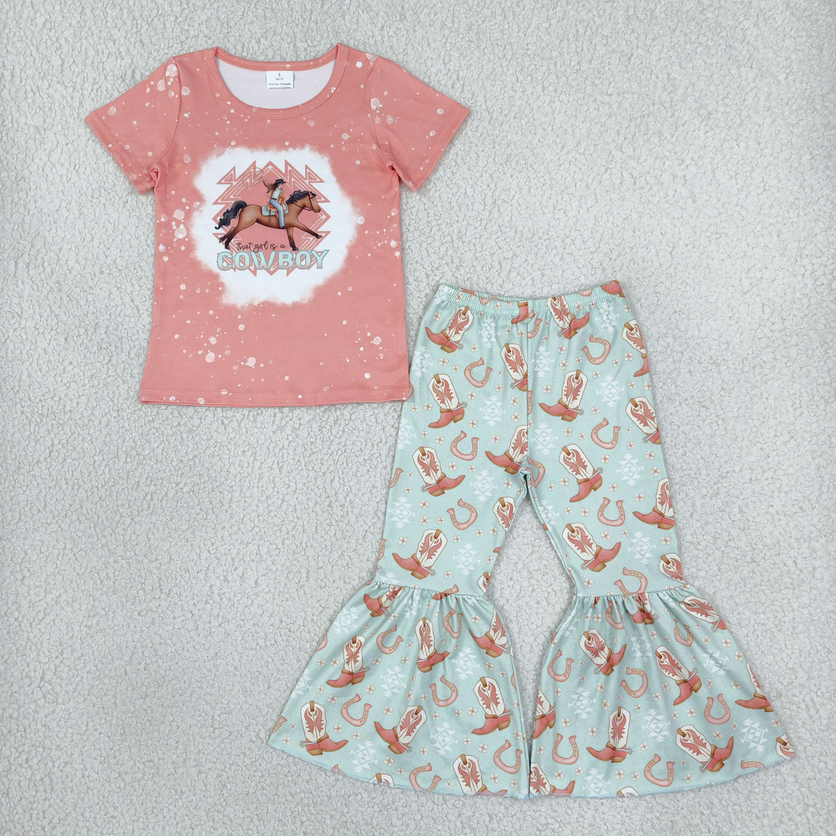 NEW RTS NO MOQ milk silk GSPO1571 Baby Girls Cute Cowboy Rodeo Shirt Boots Bell Pants Sets