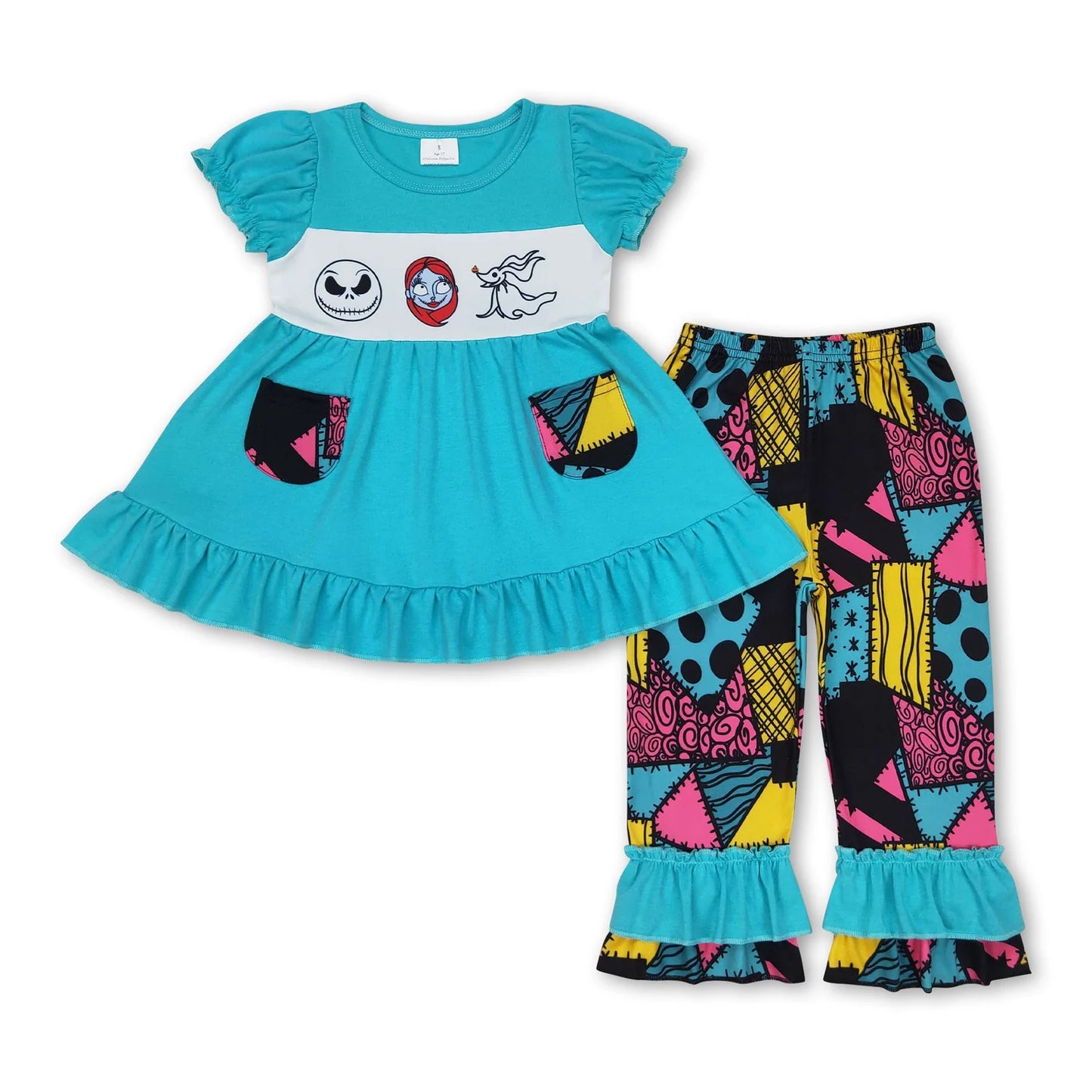 RTS NO MOQ Sibling milk silk Baby Girls Thanksgiving Green Turkey Print 2Pcs Ruffle Pants Clothes Sets