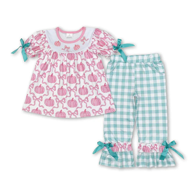RTS NO MOQ Sibling milk silk  Baby Girls Stripes Football Sibling Tunic Legging Clothes Sets