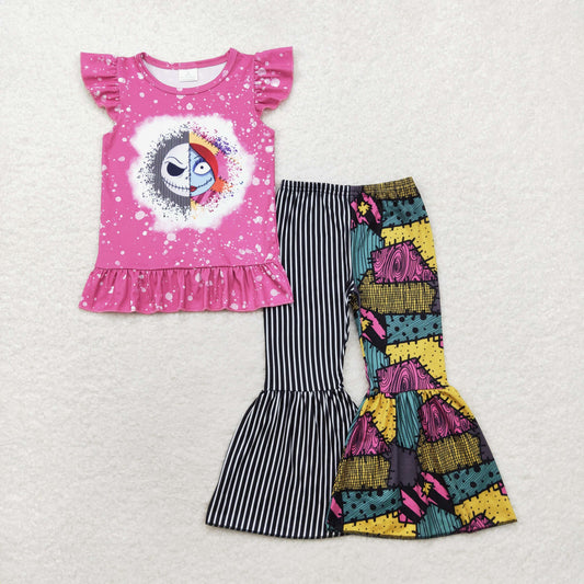 RTS no moq GSPO1628 The Nightmare Before Christmas purple flying sleeve striped patchwork trousers set
