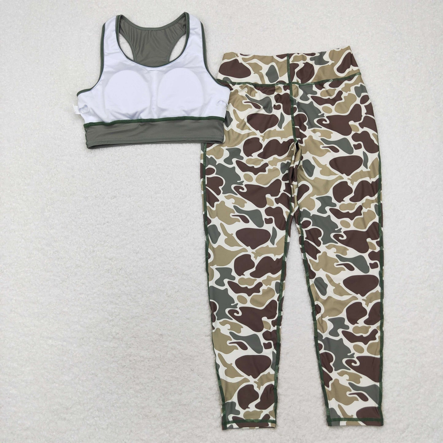 rts no moq GSPO1665 Adult female green vest camouflage pants yoga suit