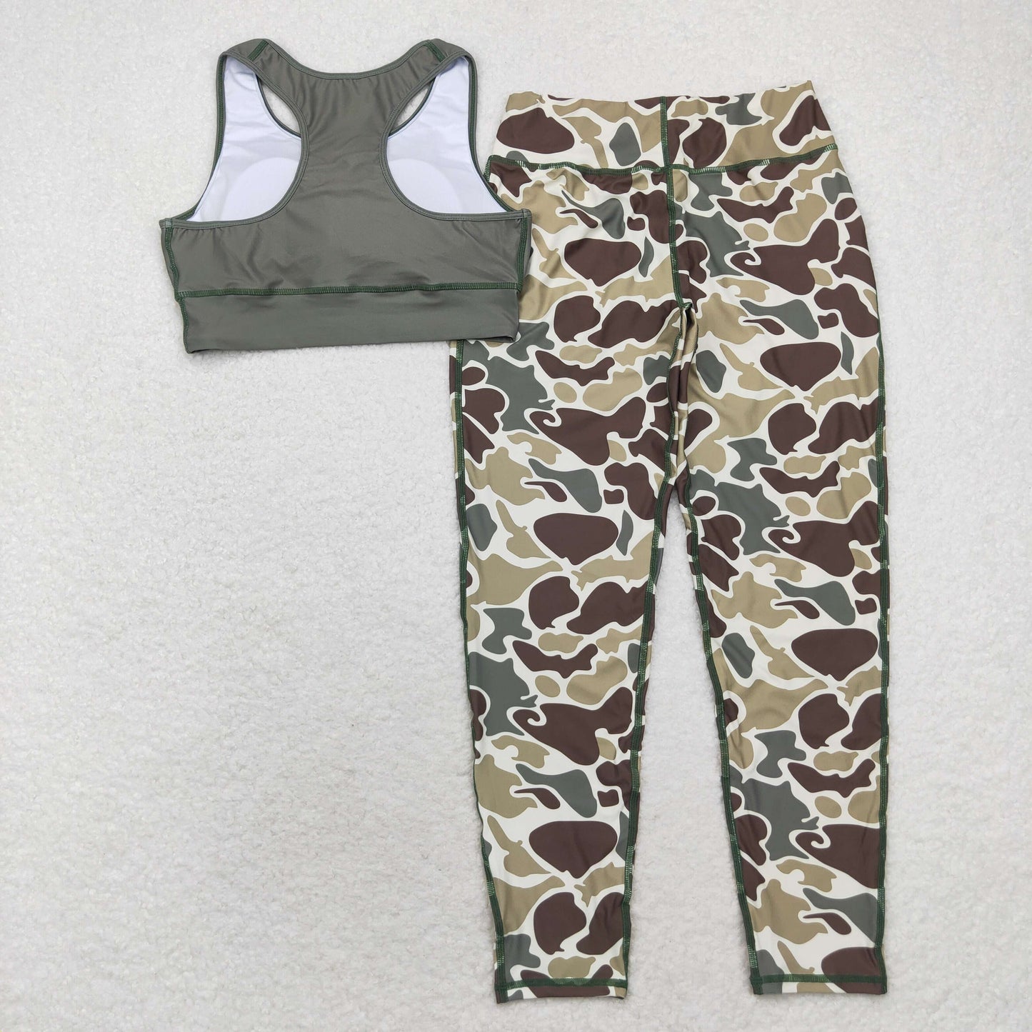 rts no moq GSPO1665 Adult female green vest camouflage pants yoga suit