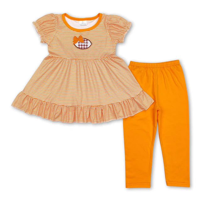 RTS NO MOQ Sibling milk silk  Baby Girls Stripes Football Sibling Tunic Legging Clothes Sets