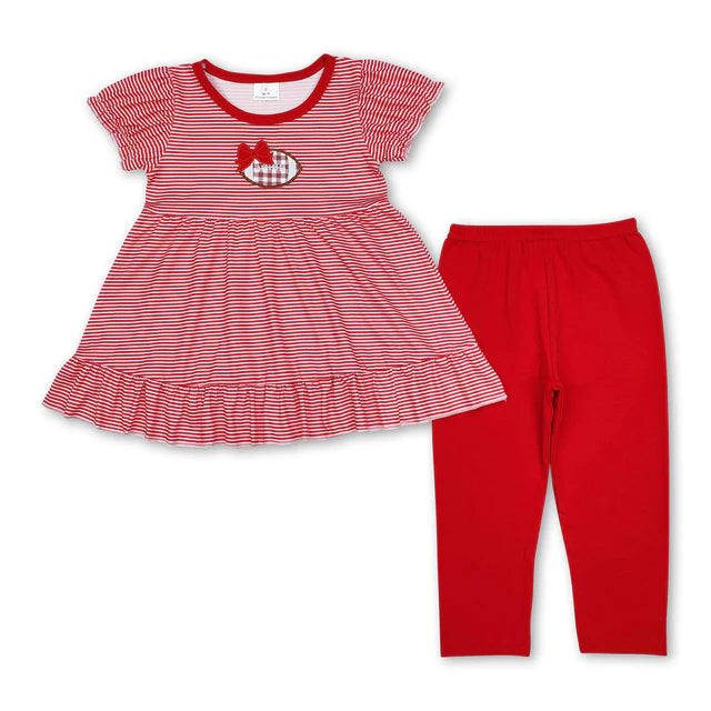 RTS NO MOQ Sibling milk silk  Baby Girls Stripes Football Sibling Tunic Legging Clothes Sets