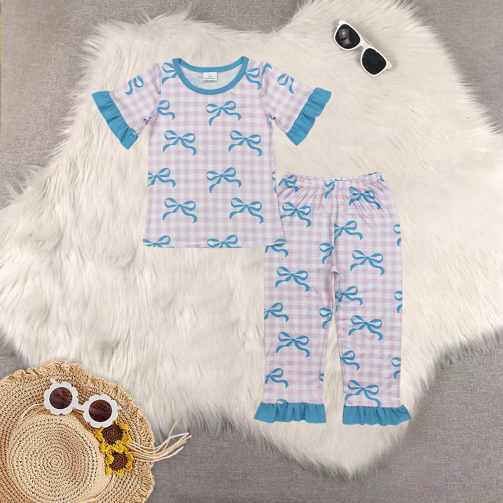 RTS Sibling baby girls clothes bow short Sleeve pants sets