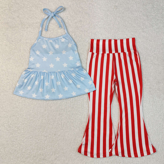 RTS NO MOQ ETA 5/7days Arrived GSPO1974 National Day star blue suspenders and red striped trousers set