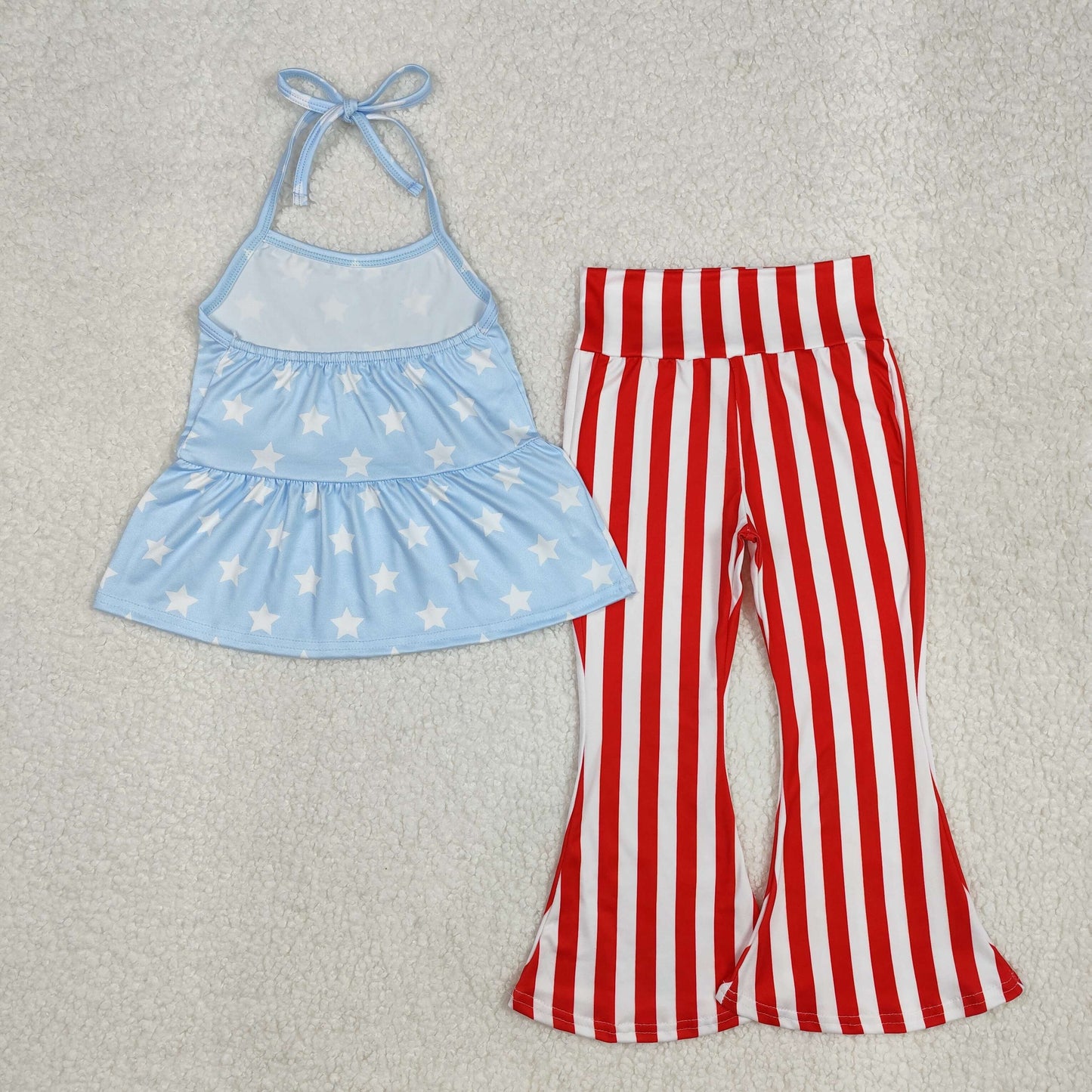 RTS NO MOQ ETA 5/7days Arrived GSPO1974 National Day star blue suspenders and red striped trousers set