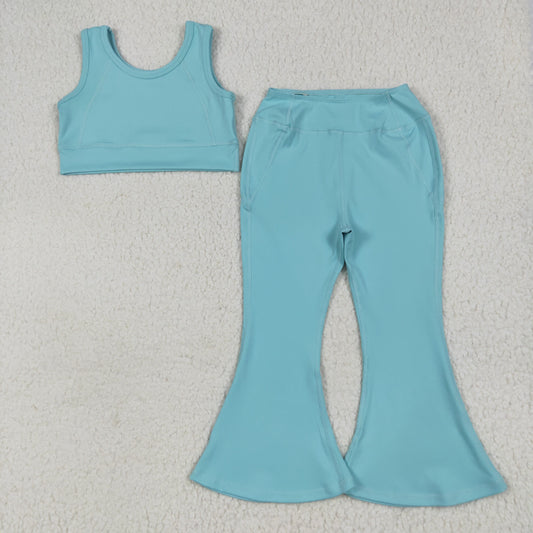 RTS NO MOQ（In Stock） GSPO2004 Pure blue vest and pants yoga set
