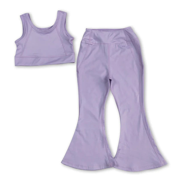 RTS NO MOQ Sibling 3 Colors Baby Girls Yoga Vest Bell Bottom Pants Active Wear Outfits