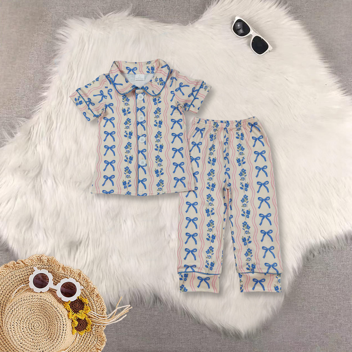 RTS NO MOQ Sibling Baby girl clothes bow long-sleeved trousers suit & romper