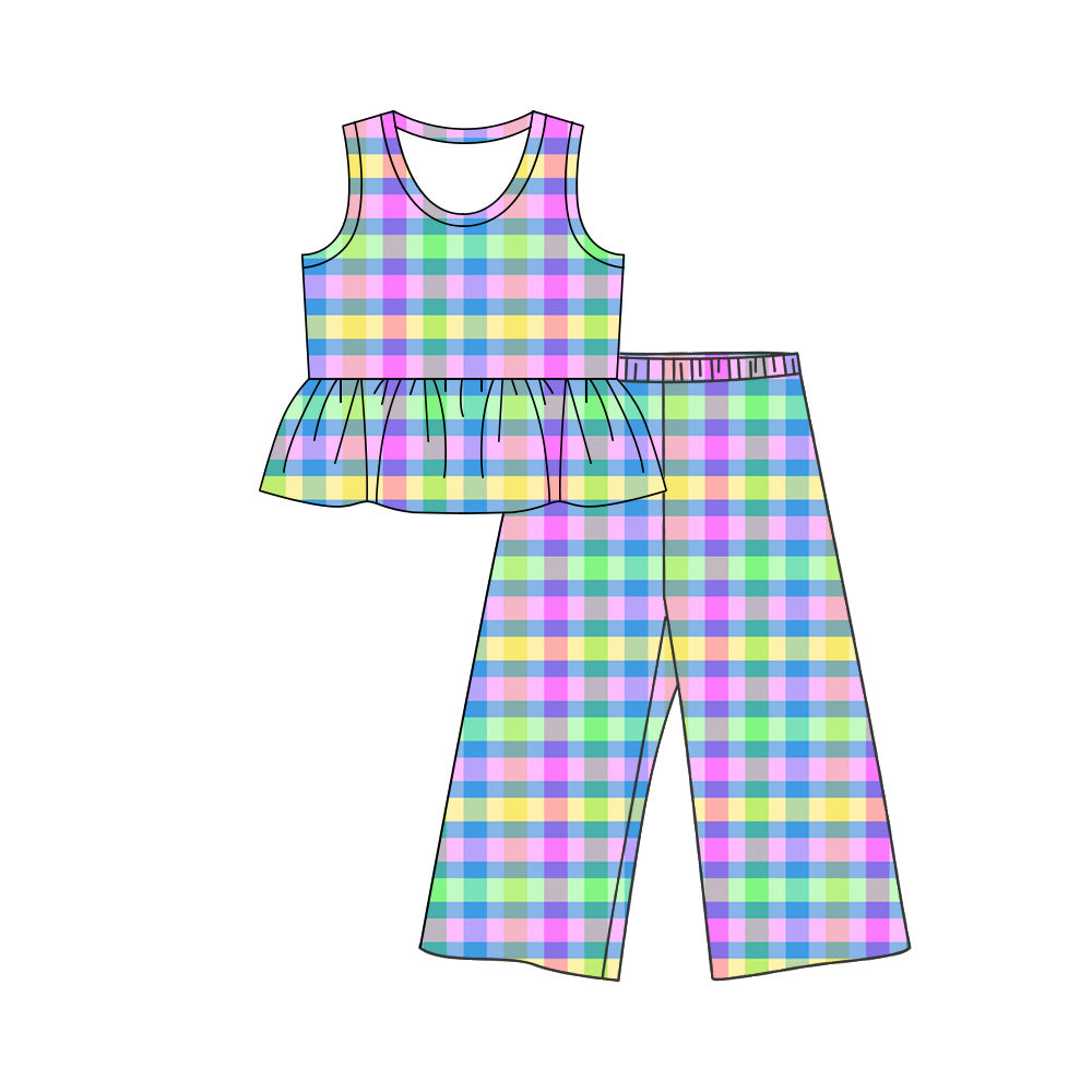(Pre Order) No moq milk silk Baby Girls Colorful Flowers  Tunic Flare Pants Clothes Set
