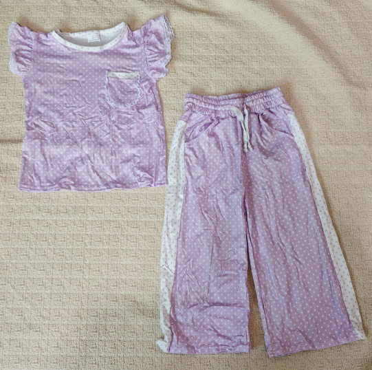 Sibling Baby Girls Flutter Sleeve Polka Dots Top with Pockets Flare Pants Clothes Set, Toddler Girl Casual Outfit