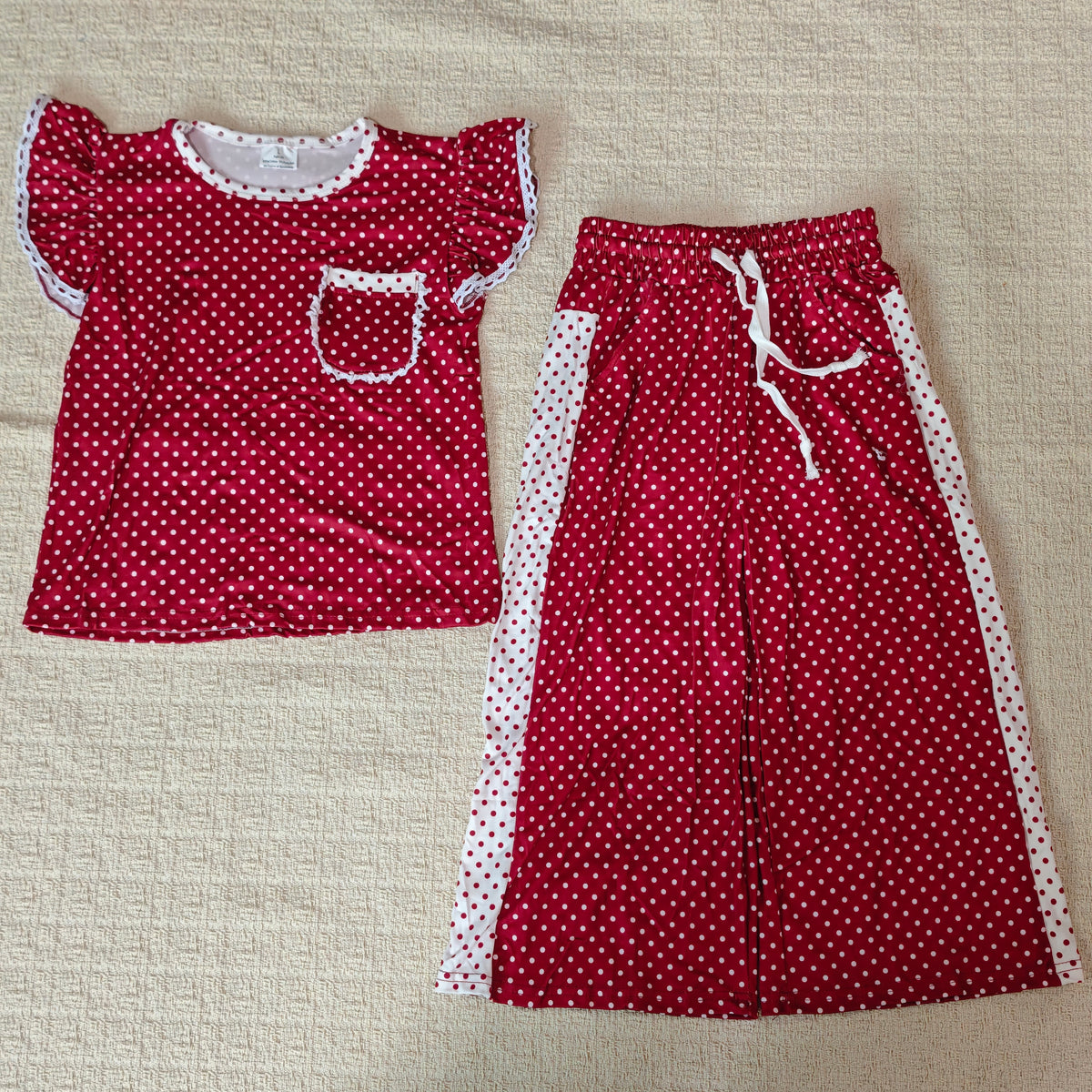 Sibling Baby Girls Flutter Sleeve Polka Dots Top with Pockets Flare Pants Clothes Set, Toddler Girl Casual Outfit