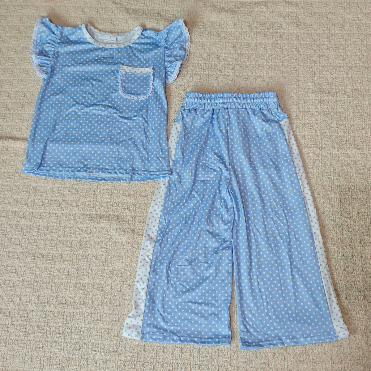 Sibling Baby Girls Flutter Sleeve Polka Dots Top with Pockets Flare Pants Clothes Set, Toddler Girl Casual Outfit