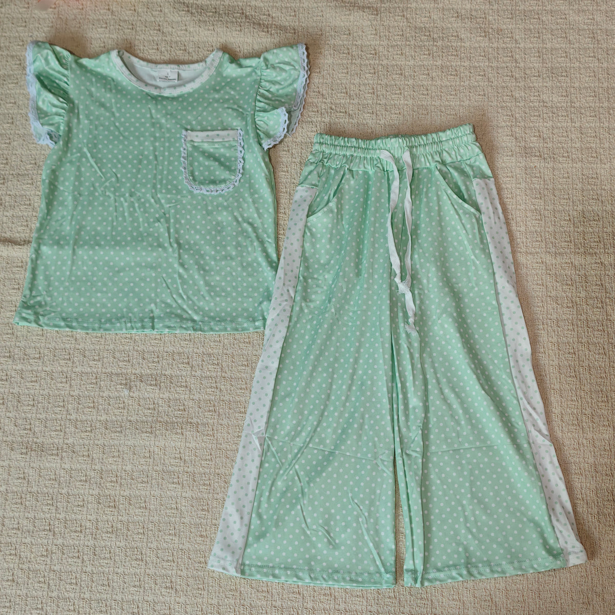 Sibling Baby Girls Flutter Sleeve Polka Dots Top with Pockets Flare Pants Clothes Set, Toddler Girl Casual Outfit