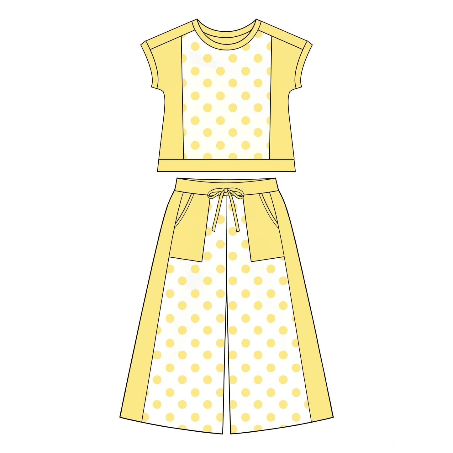 (Preorder new) No moq Yoga Baby Girls Peach Polka Dots Print Top With Pockets Flare Pant Two Piece Clothes Sets