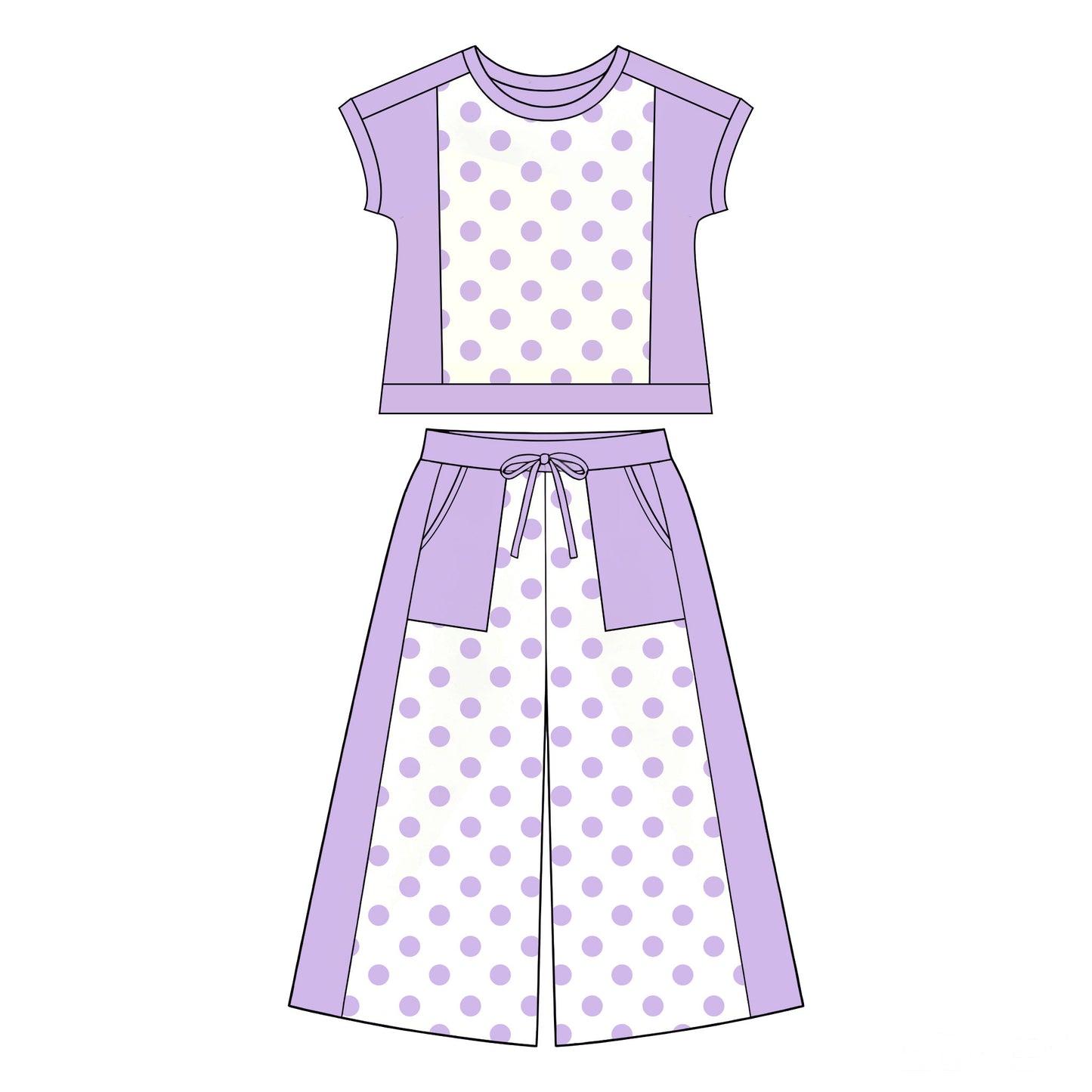 (Preorder new) No moq Yoga Baby Girls Peach Polka Dots Print Top With Pockets Flare Pant Two Piece Clothes Sets