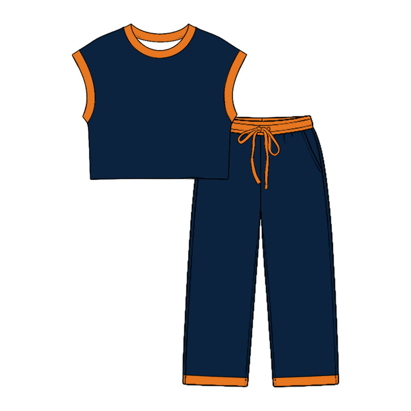 (Preorder new) No moq Baby Kids Solid Color Sleeveless Top Long Pant Two Piece Casual Outfit Set
