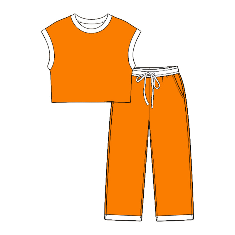 (Preorder new) No moq Baby Kids Solid Color Sleeveless Top Long Pant Two Piece Casual Outfit Set