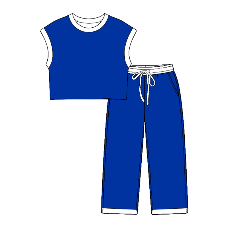(Preorder new) No moq Baby Kids Solid Color Sleeveless Top Long Pant Two Piece Casual Outfit Set