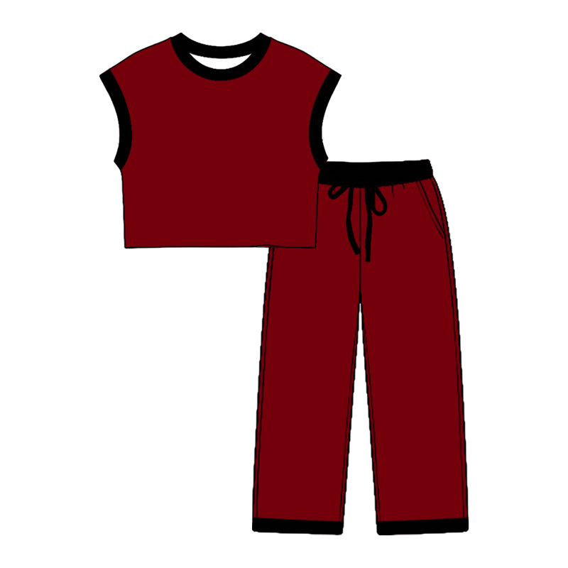 (Preorder new) No moq Baby Kids Solid Color Sleeveless Top Long Pant Two Piece Casual Outfit Set