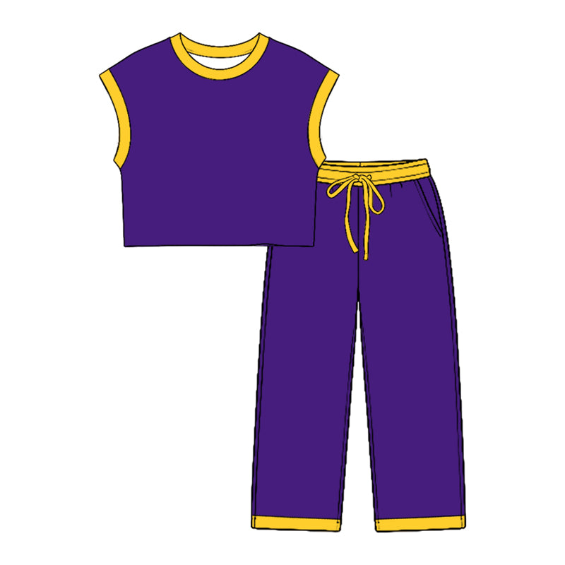 (Preorder new) No moq Baby Kids Solid Color Sleeveless Top Long Pant Two Piece Casual Outfit Set