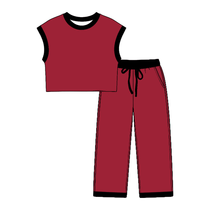 (Preorder new) No moq Baby Kids Solid Color Sleeveless Top Long Pant Two Piece Casual Outfit Set