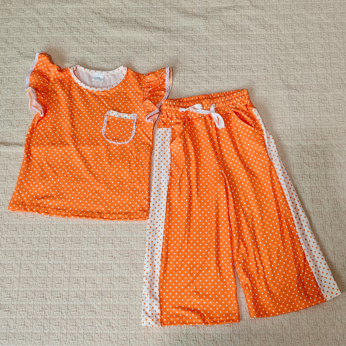 Sibling Baby Girls Flutter Sleeve Polka Dots Top with Pockets Flare Pants Clothes Set, Toddler Girl Casual Outfit
