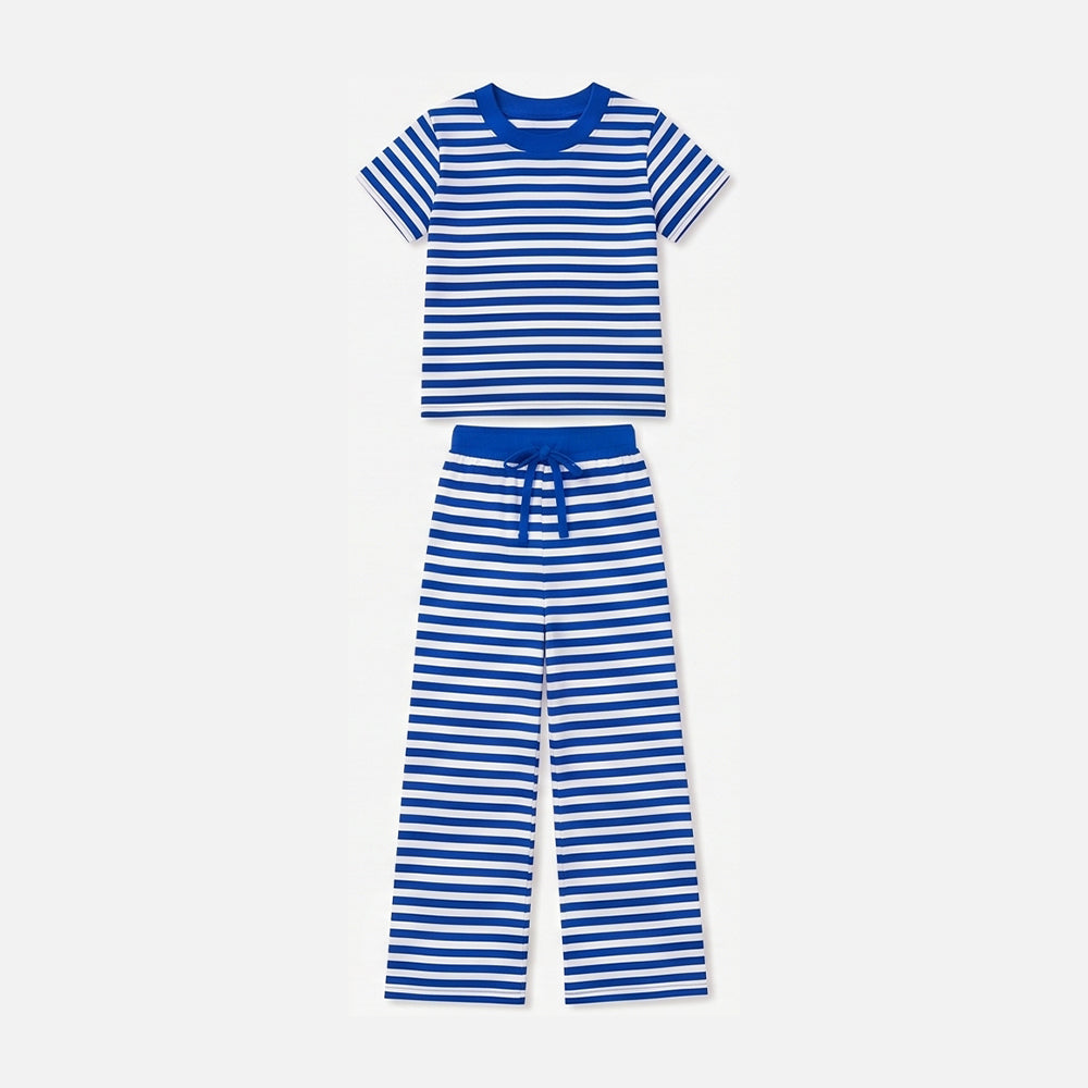 (Preorder new) No moq Baby Baby Girls Short Sleeve Stripe Top Straight Pant Pajamas Set Casual Sleep Outfit