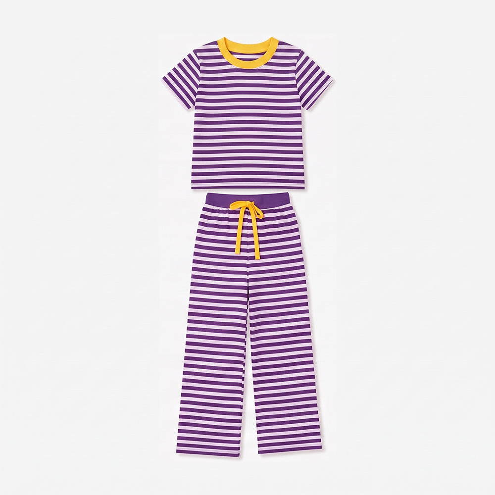 (Preorder new) No moq Baby Baby Girls Short Sleeve Stripe Top Straight Pant Pajamas Set Casual Sleep Outfit