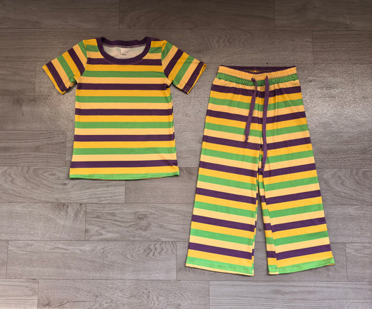 (Sample) No moq milk silk GSPO2405 Baby Girls Stripe Short Sleeve Top Flare Pant Outfit