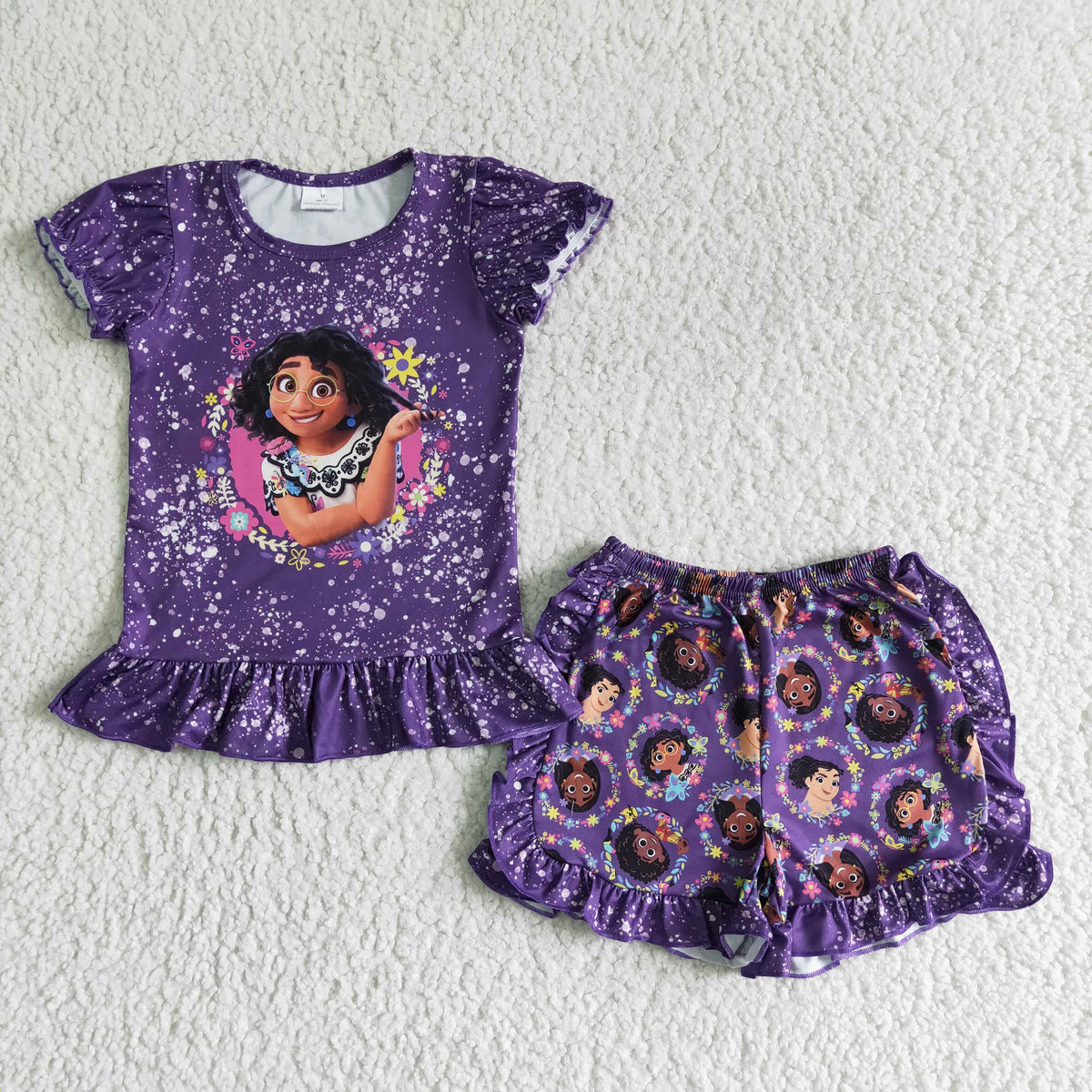 GSSO0003 Girls Purple Short Sleeve Shorts Suit