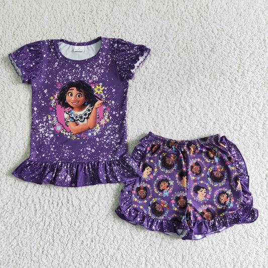 GSSO0003 Girls Purple Short Sleeve Shorts Suit