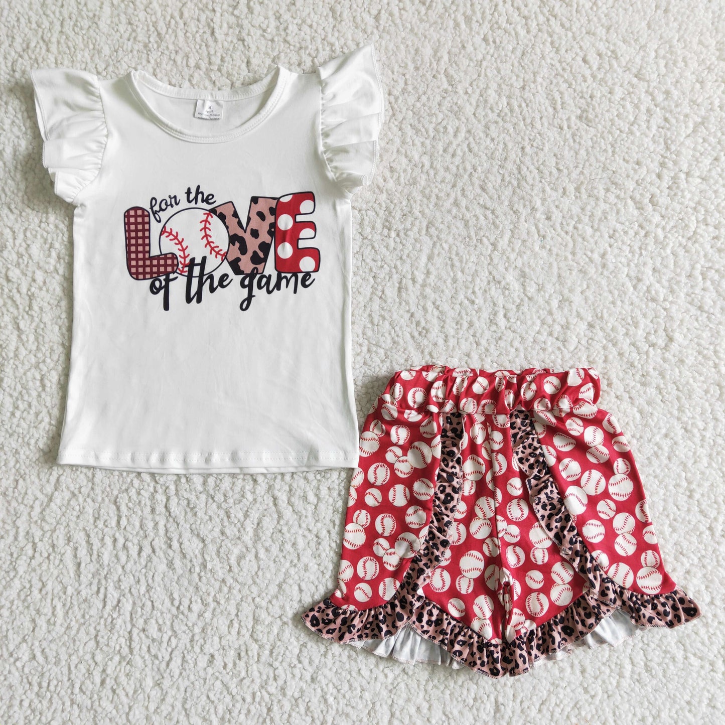 GSSO0008 Little girls casual baseball flutter sleeve ruffle summer clothes set