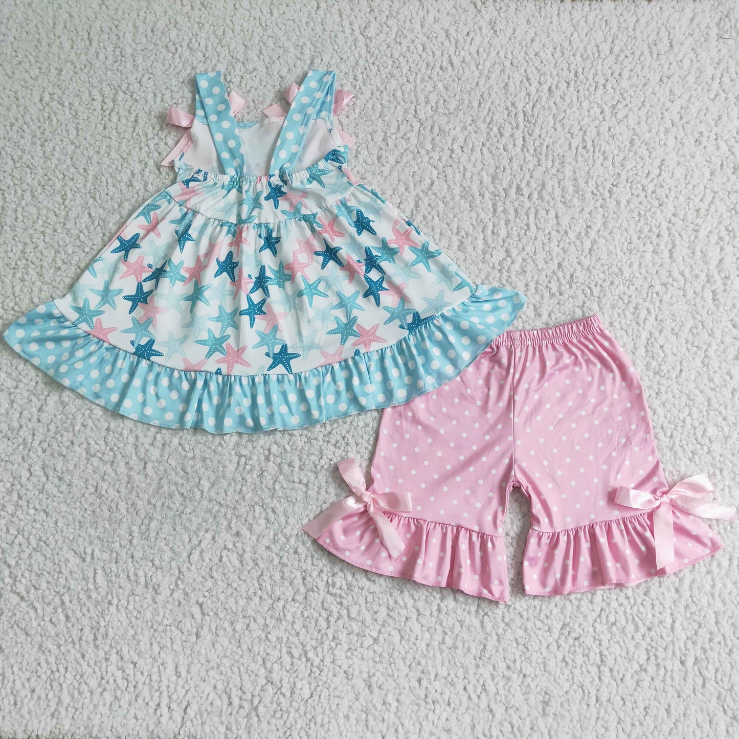 GSSO0058 Suspender bow blue star pink shorts suit