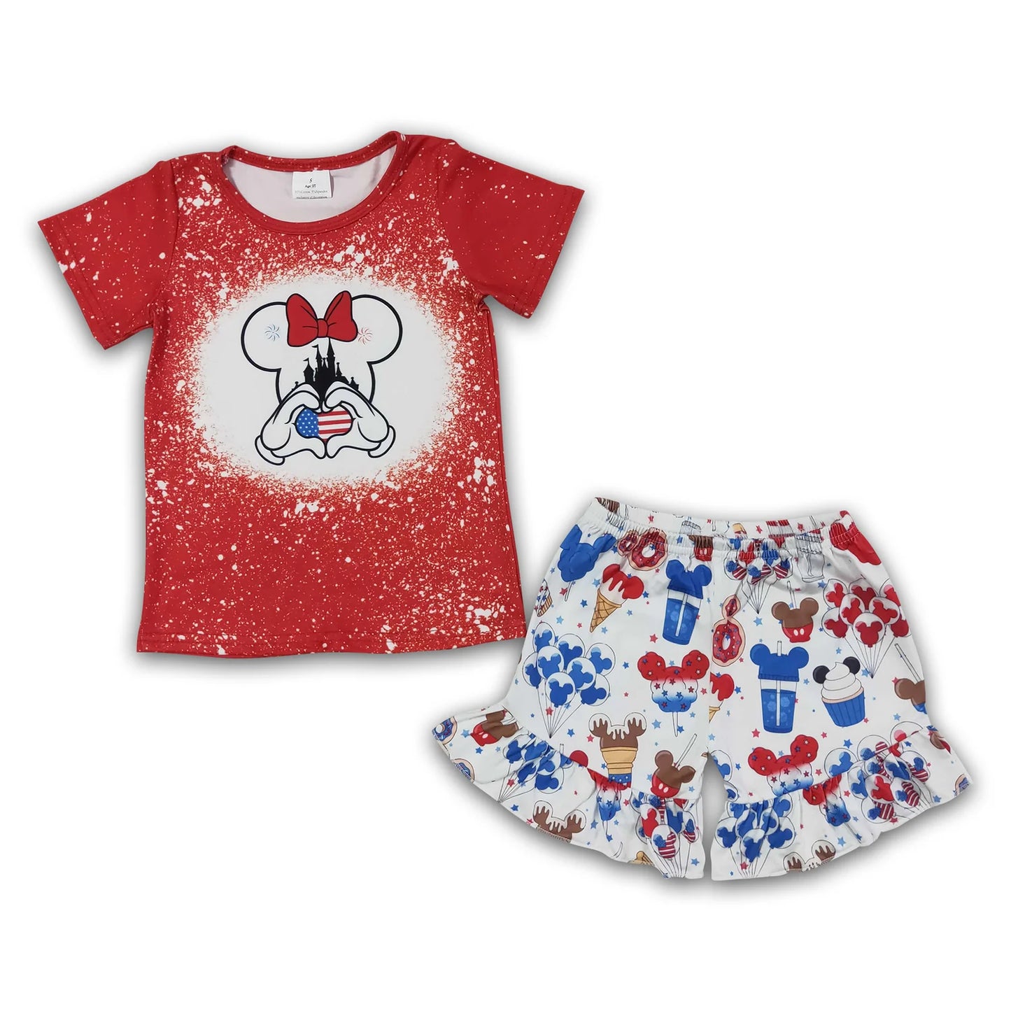 RTS NO MOQ Sibling milk silk Cute Clothes Baby Girls And Boys 4th of July Print Short Sleeve Tee Shorts Outfit Set