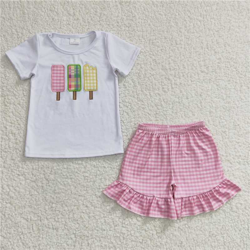 RTS Boys and girls Embroidered ice cream Short Sleeve Shorts sets