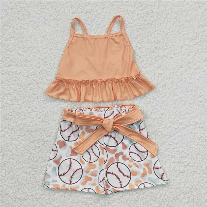 RTS NO MOQ baby Girls Clothes baseball short sleeve shorts Sets and dress