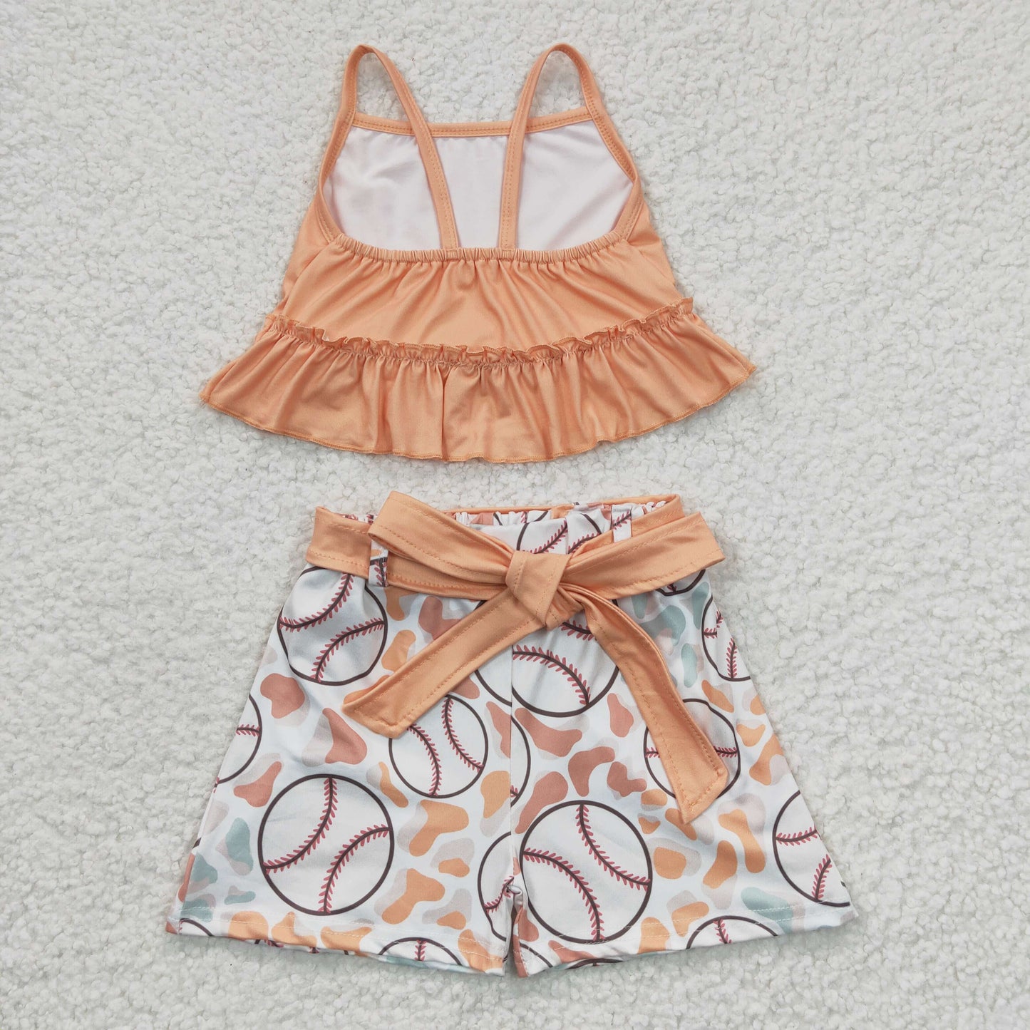 RTS NO MOQ GSSO0172 Girls Baseball Orange Tank Top Shorts Set