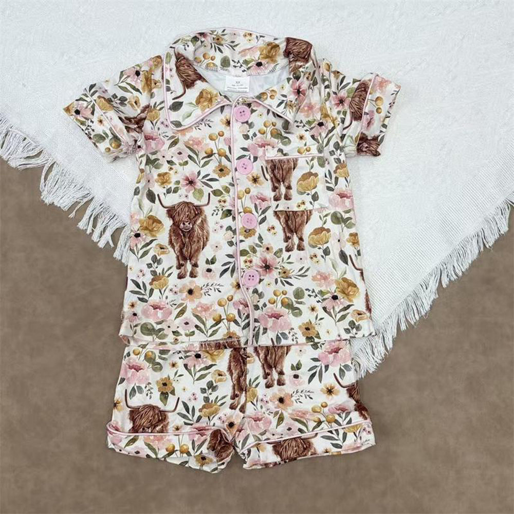 rts no moq GSSO0176 Girls Alpine Gloria Pink Pocket Short Sleeve Shorts Set