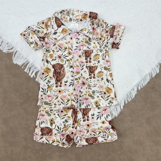 rts no moq GSSO0176 Girls Alpine Gloria Pink Pocket Short Sleeve Shorts Set