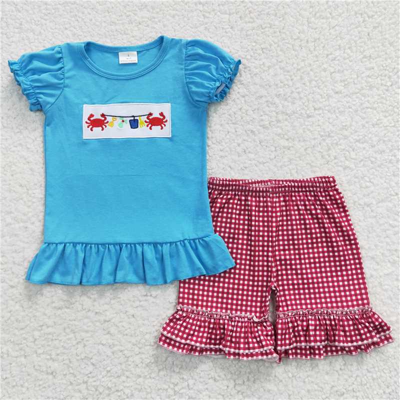RTS Boys and girls embroidery crab Short Sleeve Shorts sets