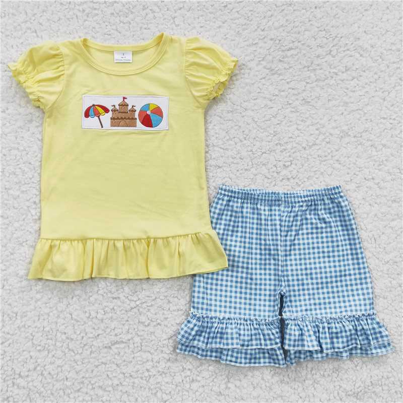 RTS Boys and girls embroidery beach Short Sleeve Shorts sets