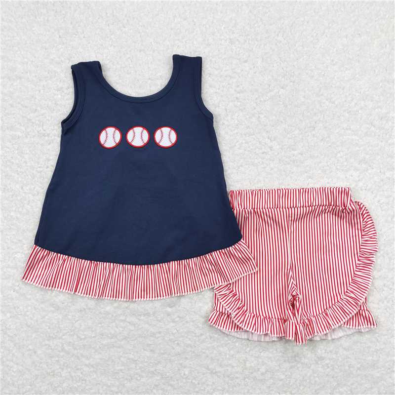 RTS NO MOQ Sibling baby boys girls clothes Embroidery baseball short-sleeved shorts suit & short-sleeved sets and briefs sets