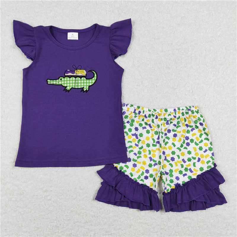 RTS NO MOQ Girls Boys embroidery short sleeve Clothes Sets