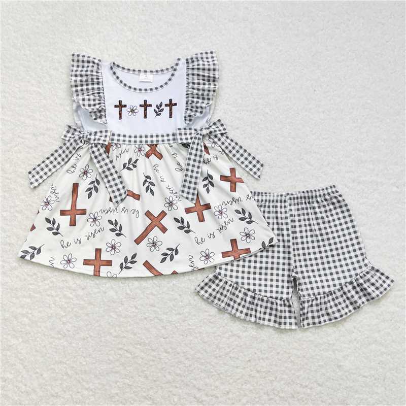 RTS NO MOQ baby Girls Clothes easter short sleeve shorts Sets and romper and dress