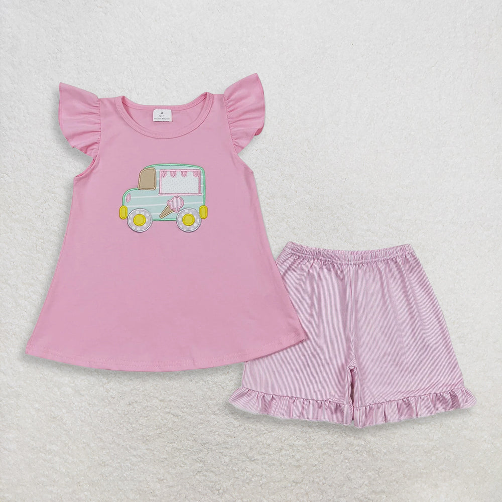RTS NO MOQ Sibling Baby Girls Pink Flutter Sleeve Tunic with Shorts Clothing Set Cute Baby Outfit