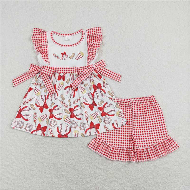 RTS NO MOQ baby Girls Clothes embroidery short sleeve shorts Sets and romper and dress