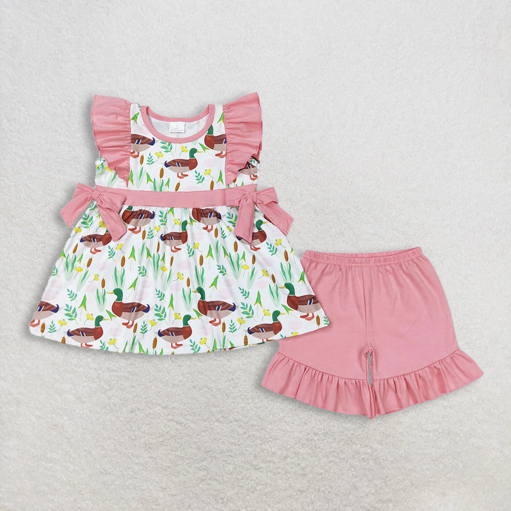 RTS NO MOQ Sibling baby girls clothes duck short sleeve pants sets and shorts sets