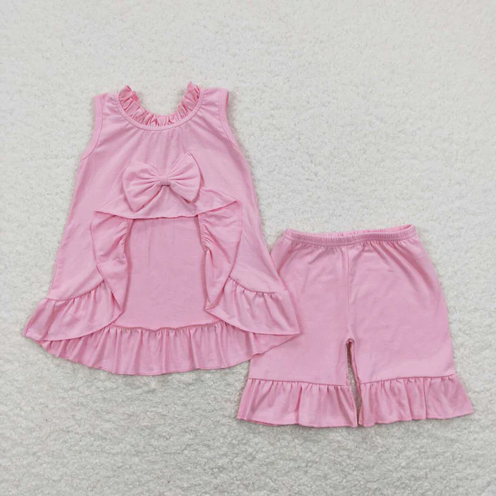 RTS NO MOQ baby girls clothes bow short sleeve Clothes Sets